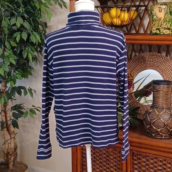 EUC Pact Navy Blue Striped Organic Cotton Cozy Turtleneck Size Small - Picture 4 of 7